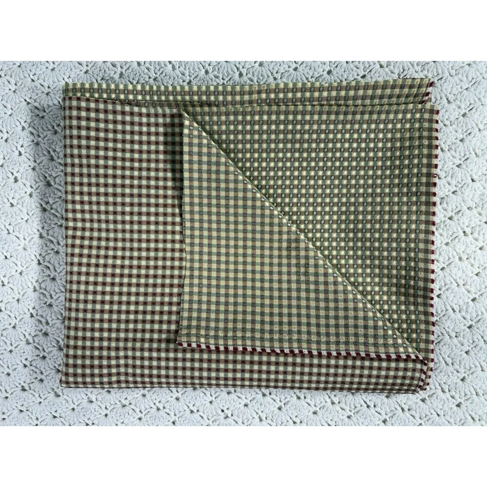 Fabric Vintage Gold Green Rust Check Reversible Remnant 54